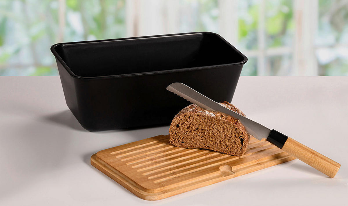 Kesper Brotbox mit Schneidebrett schwarz Bambus Brotbox_m.Schneidbrett - natur/schwarz - Kesper