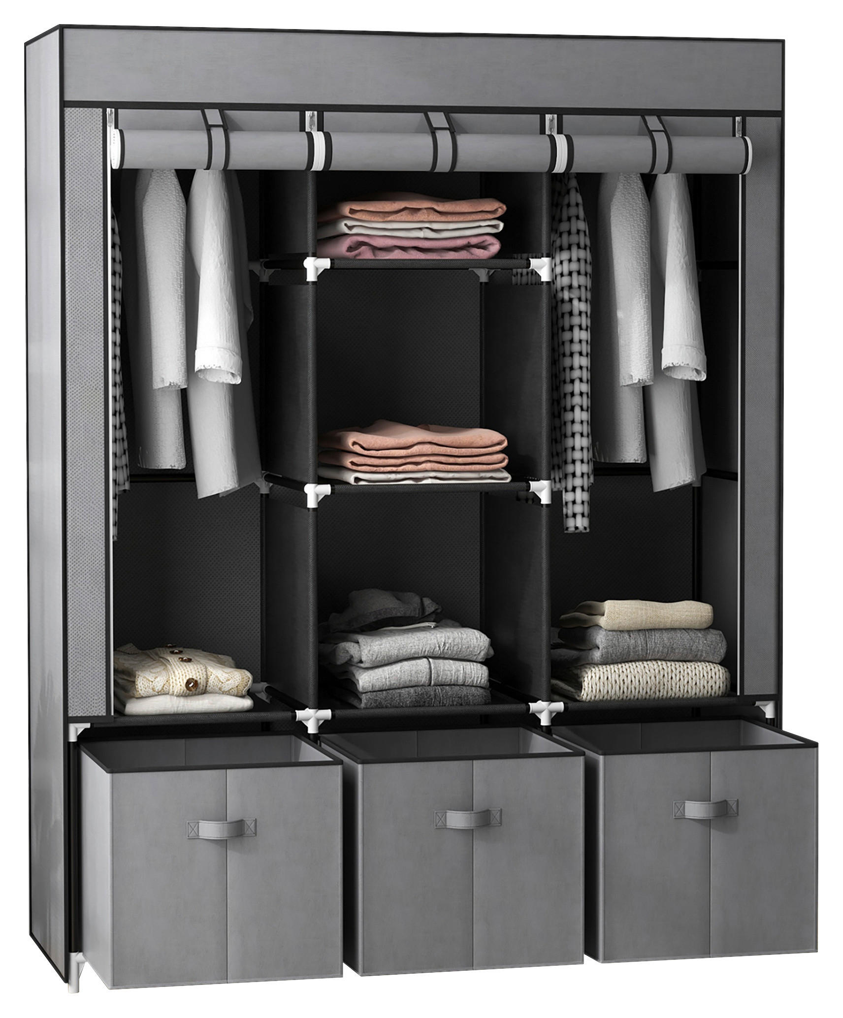 HOMCOM Kleiderschrank dunkelgrau Polypropylen B/H/L: ca. 43x125x162,5 cm Stoffschrank - dunkelgrau (162,50/43,00/125,00cm) - HOMCOM