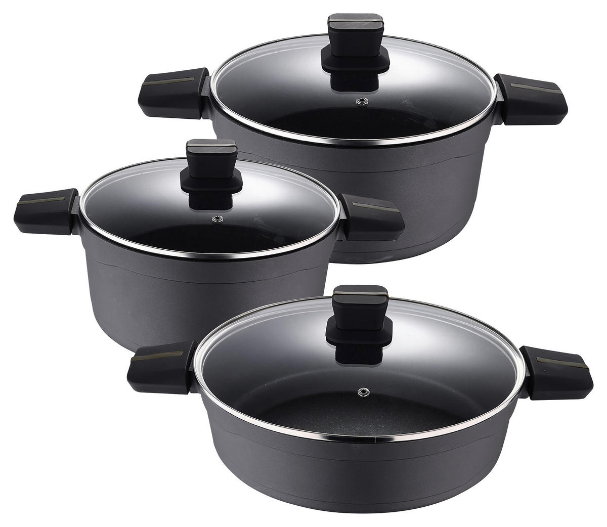 SAN IGNACIO Topfset BISTRO silber Aluminium 3 tlg. BISTRO - schwarz/silber (60,00/40,00/30,00cm) - SAN IGNACIO