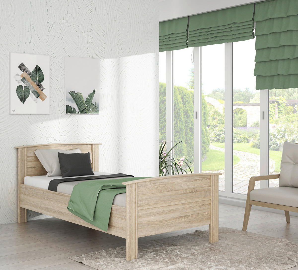 Komfortbett  Eiche Sonoma Nachbildung weiß B/H/T: ca. 115x89,5x203 cm Liegefläche B/L: ca. 100x200 cm Gloria_Bettgestell GLRL10-D30 - Eiche/weiß (115,00/89,50/203,00cm)