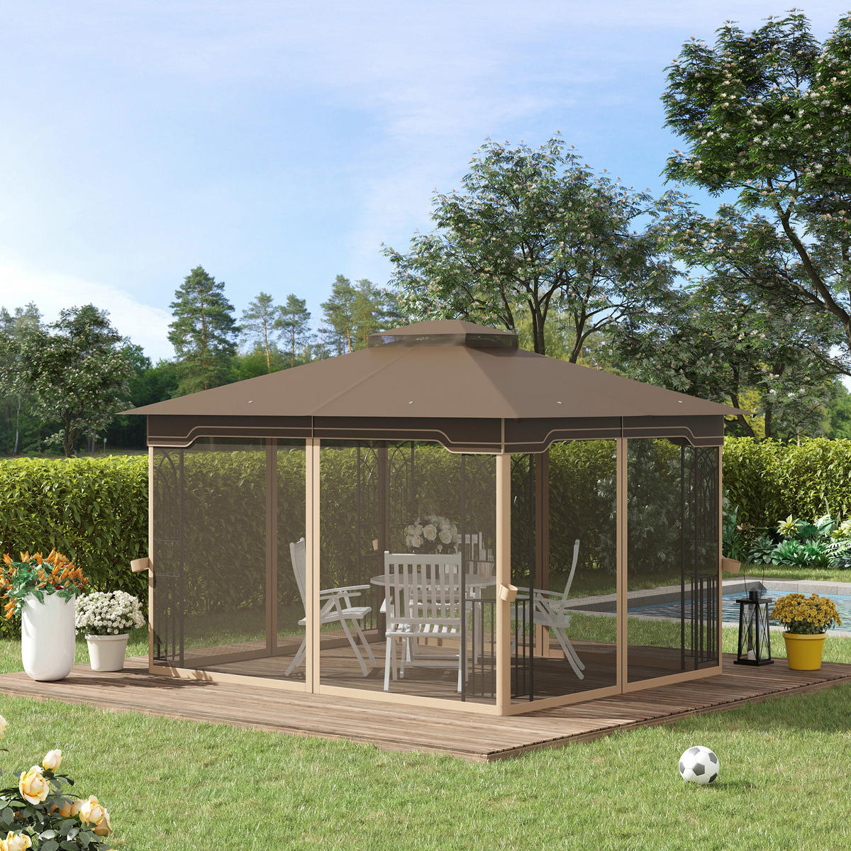 Outsunny Pavillon braun Metall B/H/L: ca. 300x270x365 cm Pavillon - braun/beige (365,00/300,00/270,00cm) - Outsunny