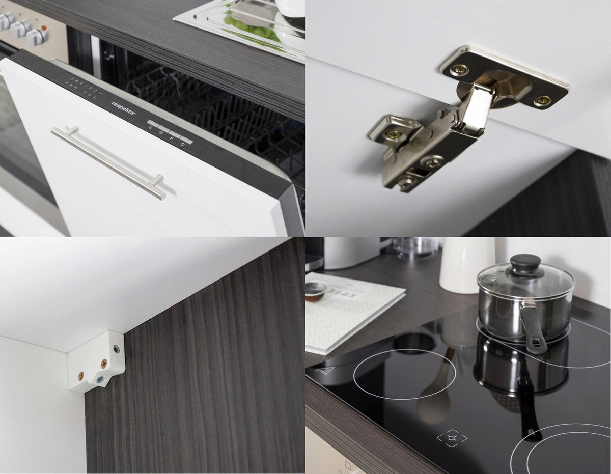 Respekta Winkelküche Amanda grau Hochglanz B/T/L: ca. 290x60x200 cm Amanda - Edelstahloptik/grau (290,00/200,00cm) - Respekta