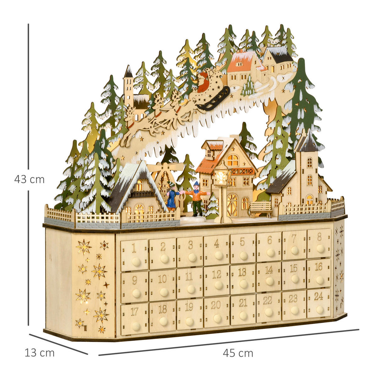 HOMCOM Adventskalender Weihnachts-Adventskalender - natur (43,00/13,00/45,00cm) - HOMCOM