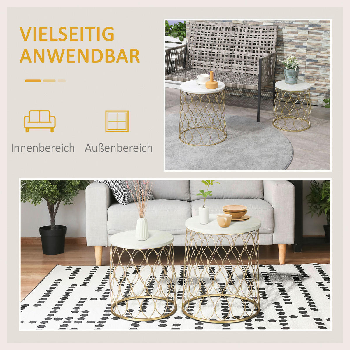 Outsunny Gartentisch Gartentisch - gold (41,00/41,00/46,00cm) - Outsunny