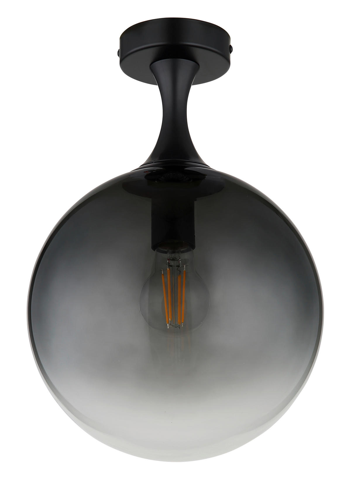 GLOBO Deckenleuchte Rauch mattschwarz Glas Metall H/D: ca. 37,5x25 cm E27 1 Brennstellen DALTON - mattschwarz/Rauch (25,00/37,50cm) - GLOBO