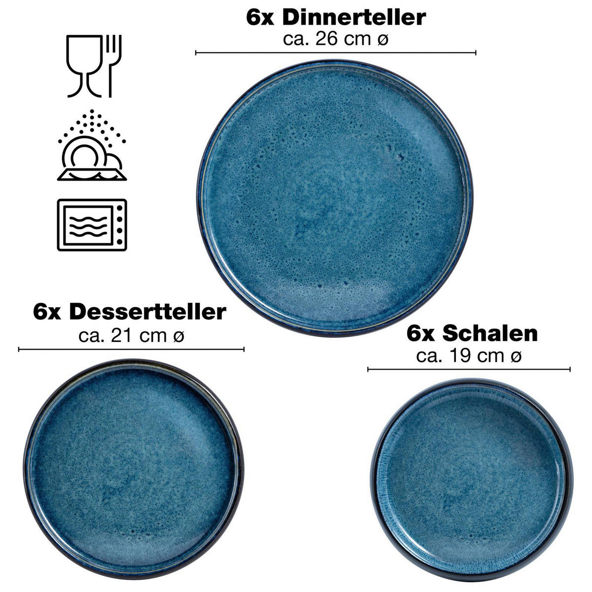 Moritz & Moritz Tafelservice Reaktiv blau Steinzeug 18 tlg. Reaktiv - blau - Moritz & Moritz