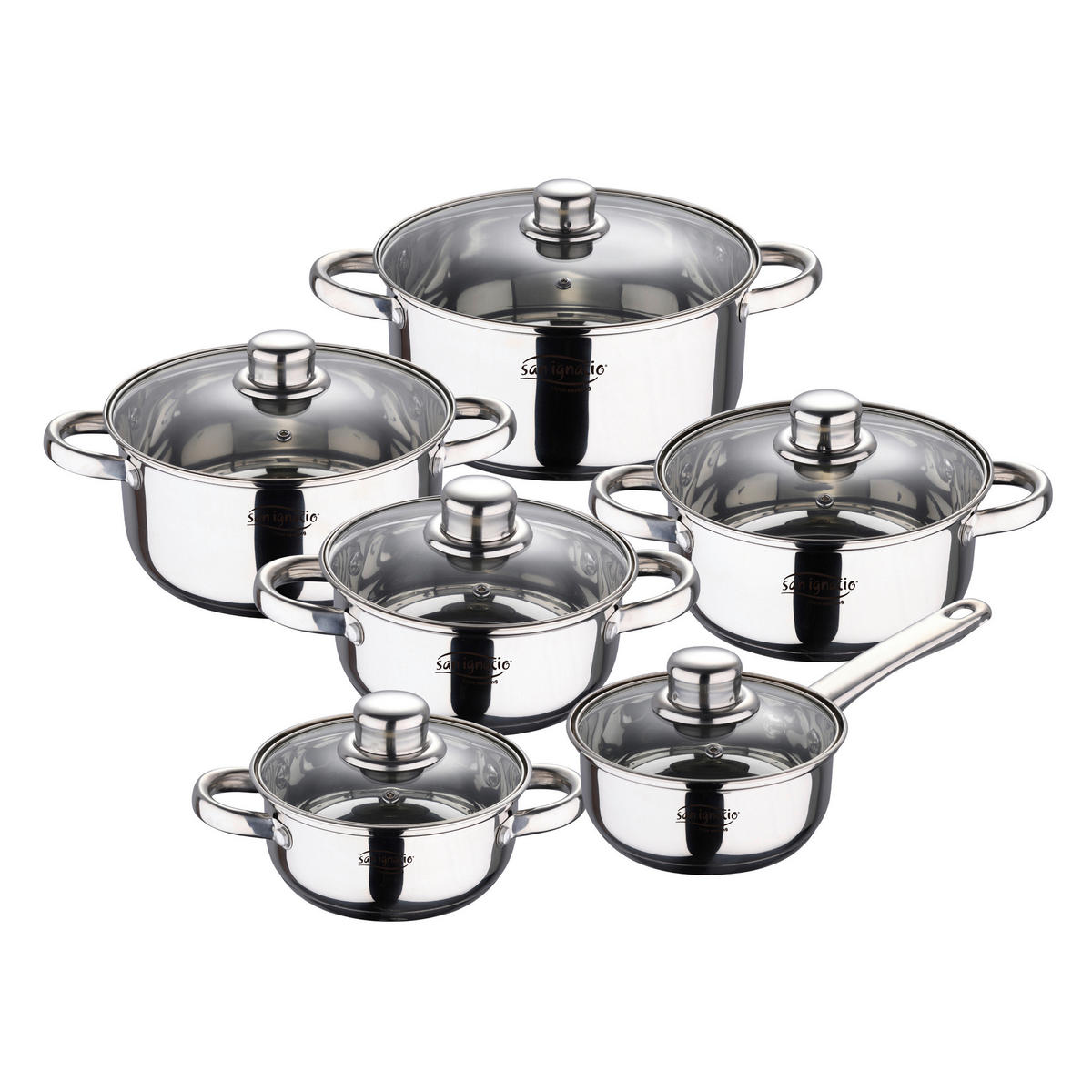 SAN IGNACIO Kochgeschirrset CASSEL silber Edelstahl 12 tlg. CASSEL - silber (47,50/28,00/19,00cm) - SAN IGNACIO