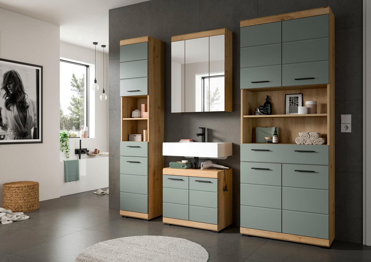 Badhochschrank Scout Eiche Artisan Nachbildung salbei Nachbildung B/H/T: ca. 74x191x31 cm Scout - Eiche/salbei (74,00/191,00/31,00cm) - xonox.home