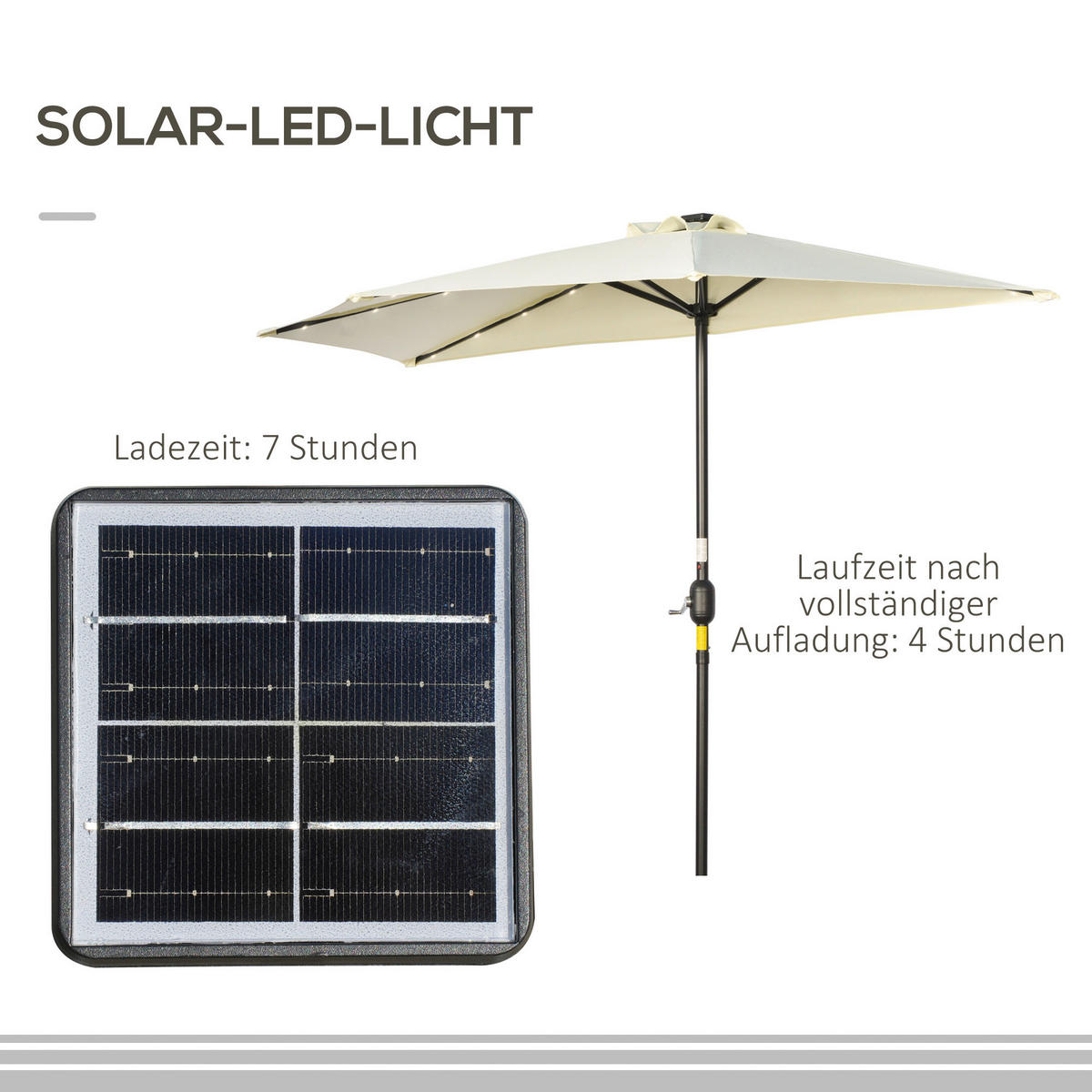 Outsunny Halbrunder Regenschirm beige Eisen B/H/L: ca. 135x240x270 cm Sonnenschirm_Halbrunder - beige (270,00/135,00/240,00cm) - Outsunny