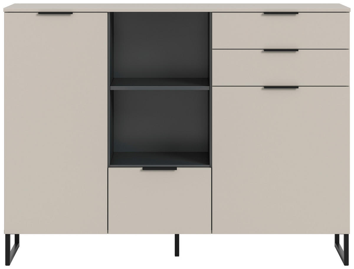Highboard Noida Kaschmirgrau Nachbildung schwarz B/H/T: ca. 112x150x37 cm Noida - schwarz (112,00/150,00/37,00cm) - xonox.home