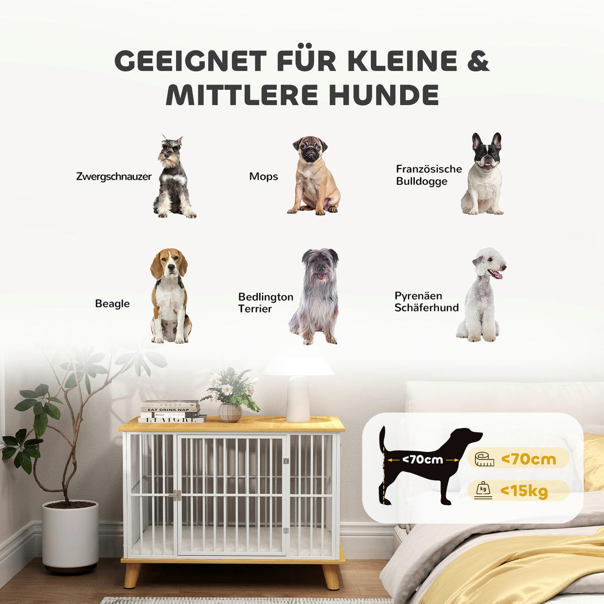 PawHut Hundekäfig Eiche Stahl B/H/L: ca. 60x70x86 cm Hundekäfig - Eiche/weiß (86,00/60,00/70,00cm) - PawHut