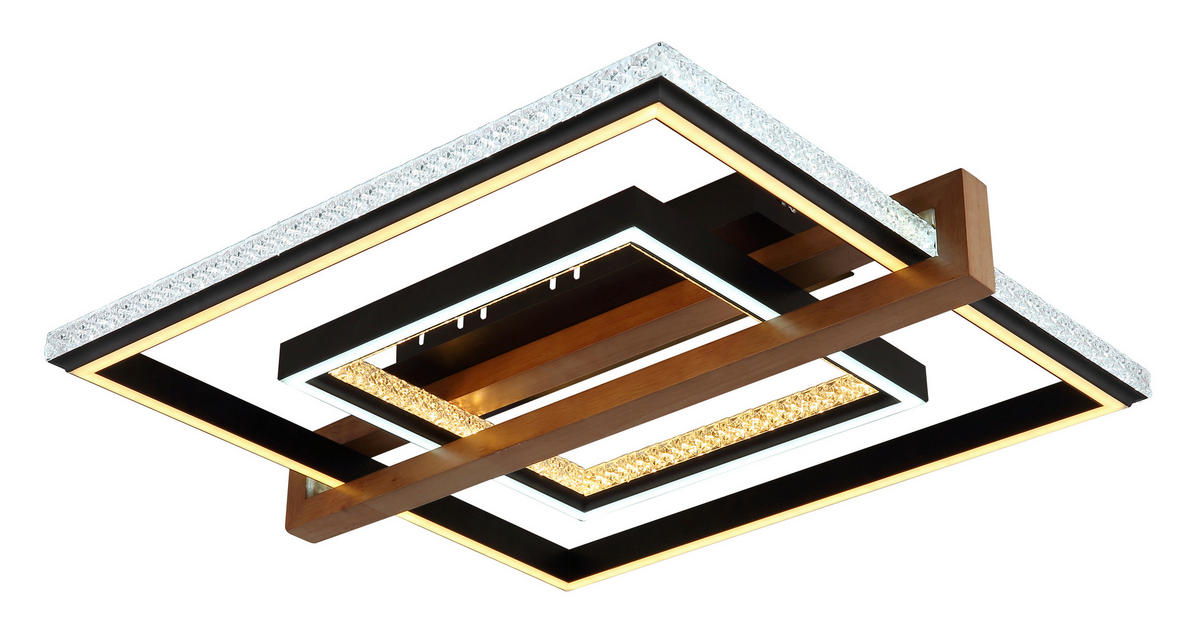 GLOBO LED-Deckenleuchte Opal dunkelbraun mattschwarz Holz Metall Kunststoff B/H/L: ca. 55x11,5x50 cm 1 Brennstellen DELORIS - dunkelbraun/Opal (50,00/55,00/11,50cm) - GLOBO