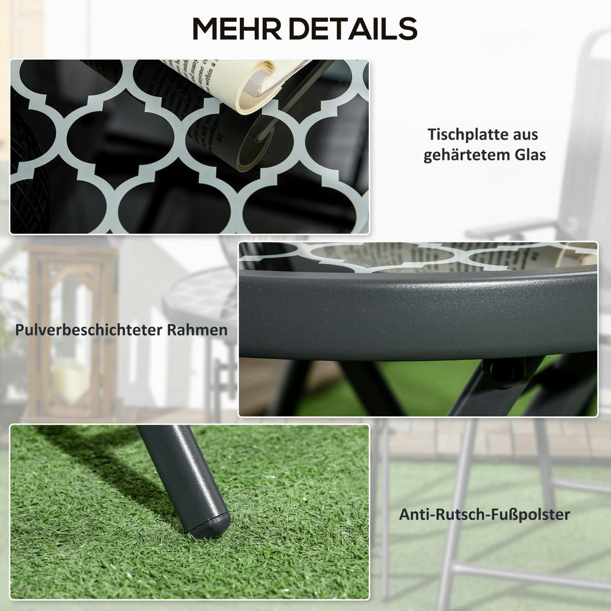 Outsunny Garten-Beistelltisch schwarz Metall B/H/L: ca. 45x50x45 cm Garten-Beistelltisch - schwarz (45,00/45,00/50,00cm) - Outsunny
