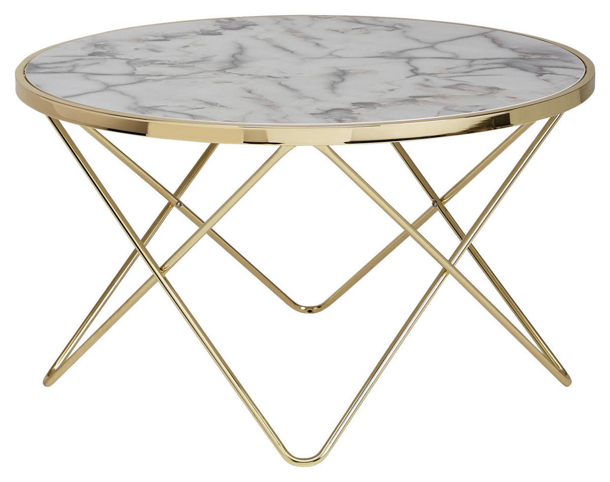 Couchtisch weiß Marmor Optik gold B/H/T: ca. 85x49x85 cm Couchtisch - gold/weiß (85,00/49,00/85,00cm) - Wohnling