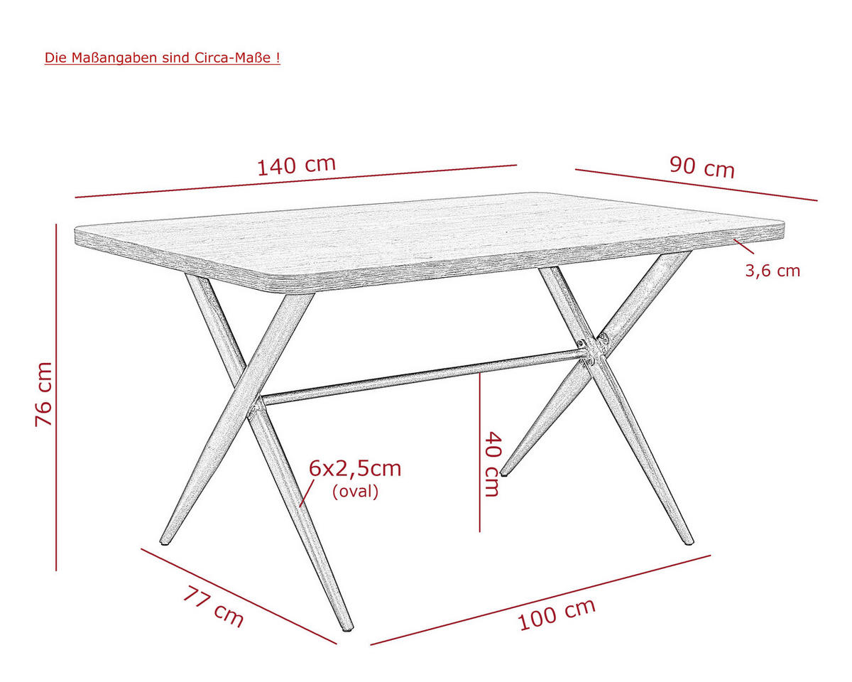 Esstisch Menorca Artisan Oak Nachbildung B/H/T: ca. 140x76x90 cm Menorca - schwarz (140,00/76,00/90,00cm)