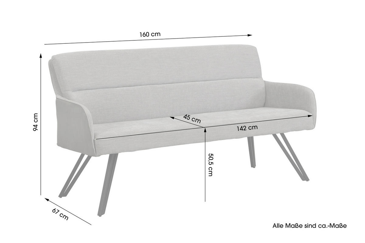 Sitzbank TINO schwarz grau Metall Microfaser B/H/T: ca. 160x94x67 cm TINO - schwarz/grau (160,00/94,00/67,00cm) - byLIVING