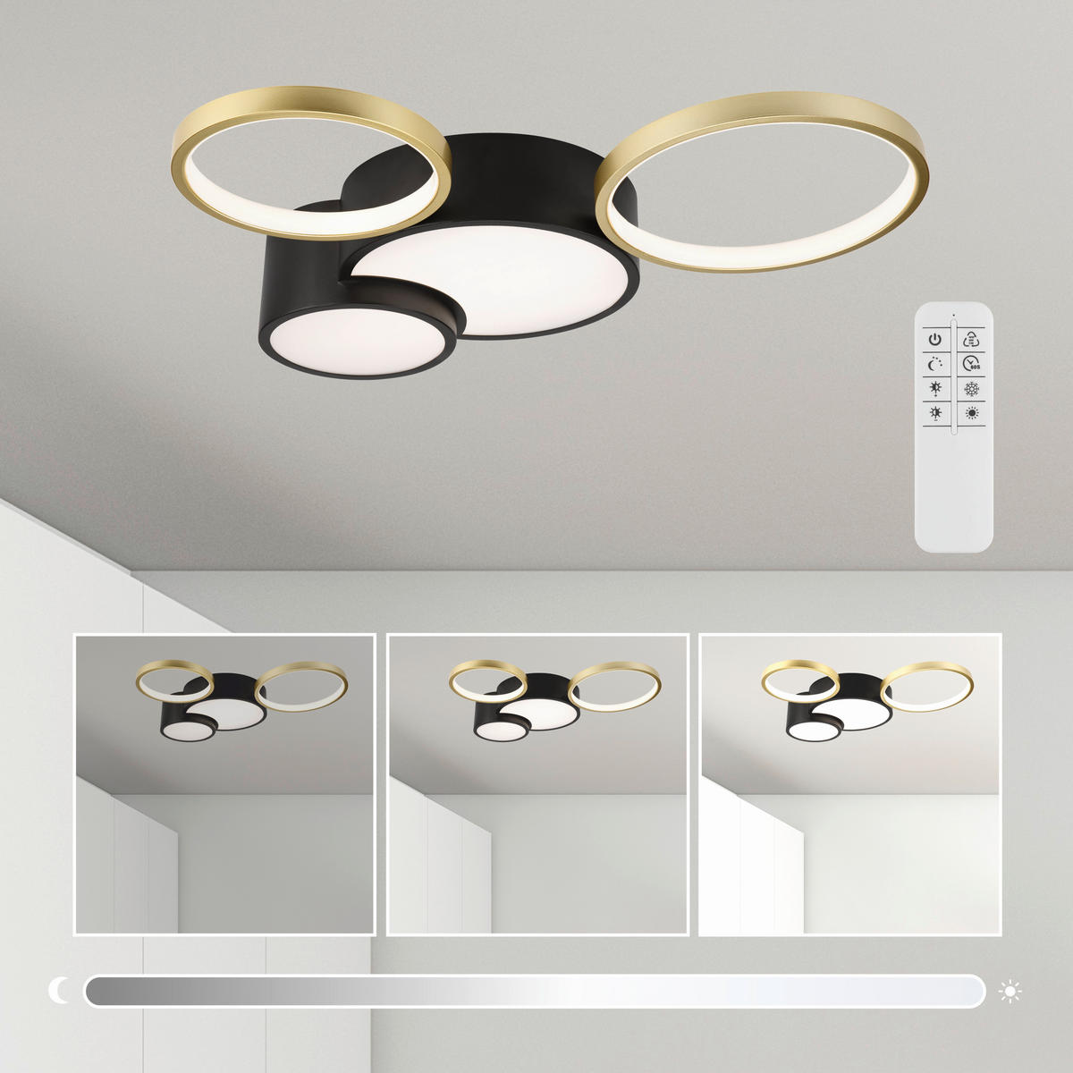 Lamkur LED-Deckenleuchte ALIZEE 50980 schwarz gold PVC Stahl H/L: ca. 9,5x60 cm 3 Brennstellen Alizee - gold/schwarz (60,00cm) - Lamkur