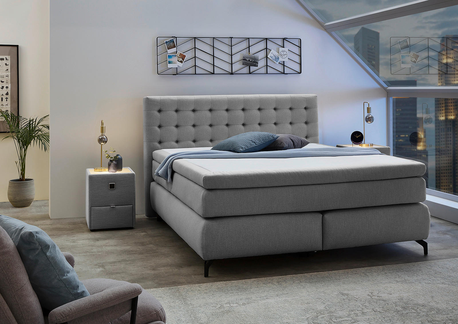 Boxspringbett  grau Flachgewebe Liegefläche B/L: ca. 180x200 cm Jessica_Boxspringbett - schwarz/grau (194,00/122,00/216,00cm)