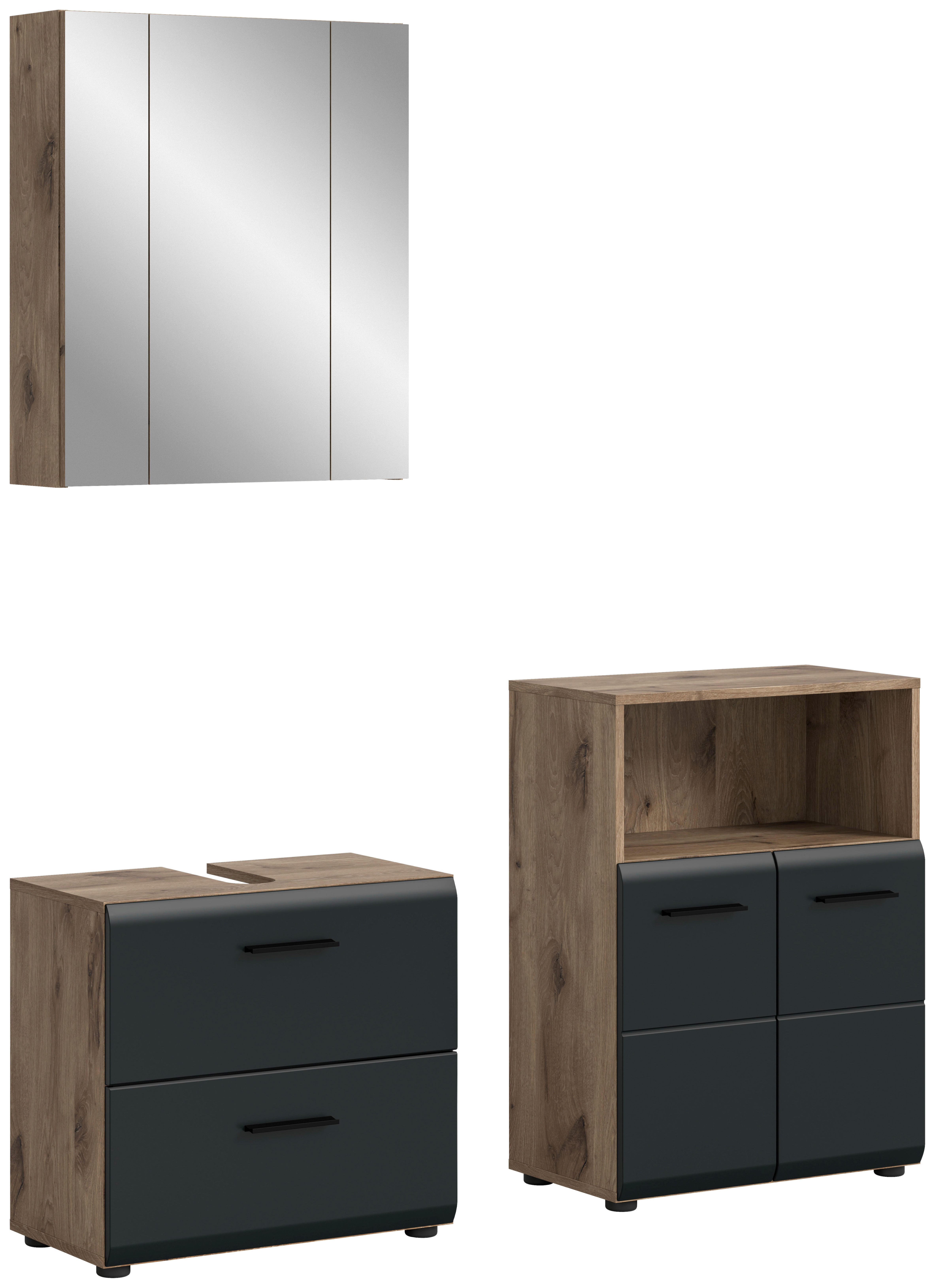 Badezimmer-Set Ice Nox Oak Nachbildung schwarz matt B/H/T: ca. 135x185x30 cm Ice - schwarz (135,00/185,00/30,00cm) - xonox.home