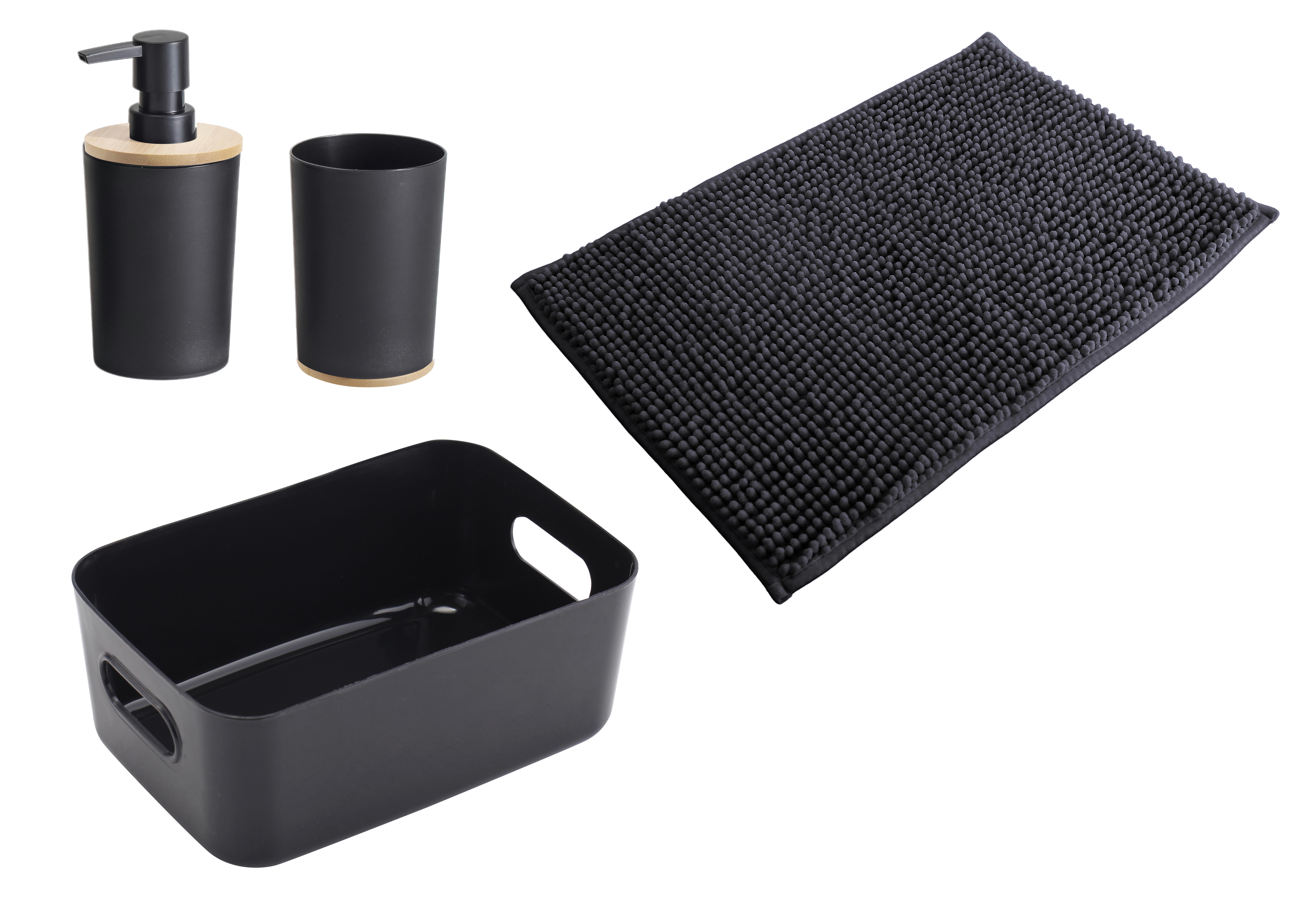 Badezimmer-Set schwarz natur Kunststoff Bambus Badset_4tlg. schwarz - natur/schwarz - Sensation