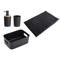 Badezimmer-Set schwarz natur Kunststoff Bambus Badset_4tlg. schwarz - natur/schwarz - Sensation