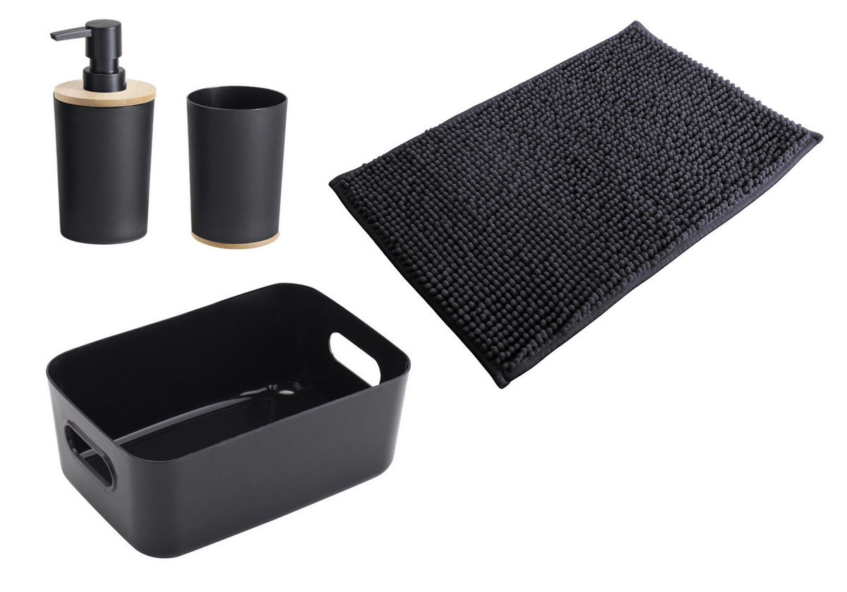 Badezimmer-Set schwarz natur Kunststoff Bambus Badset_4tlg. schwarz - natur/schwarz - Sensation