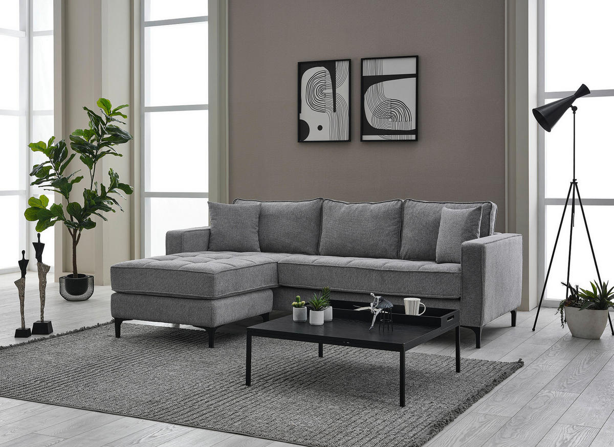 Ecksofa hellgrau Microfaser B/H/T: ca. 238x67x185 cm Pirlo_2S-OT_Ecksofa - hellgrau/schwarz (238,00/67,00/185,00cm)