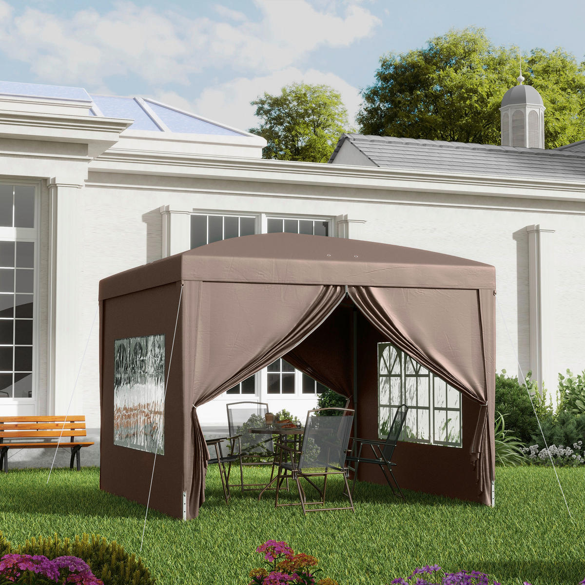 Outsunny Pavillon kaffee Polyester B/H/L: ca. 295x258x295 cm Pavillon - kaffee (295,00/295,00/258,00cm) - Outsunny