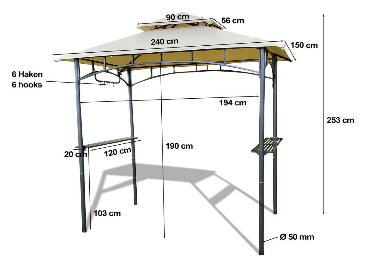 Grasekamp Grillpavillon beige Polyester-Mischgewebe B/H/T: ca. 150x250x220 cm Grillpavillon_BBQ - beige (150,00/250,00/220,00cm) - Grasekamp