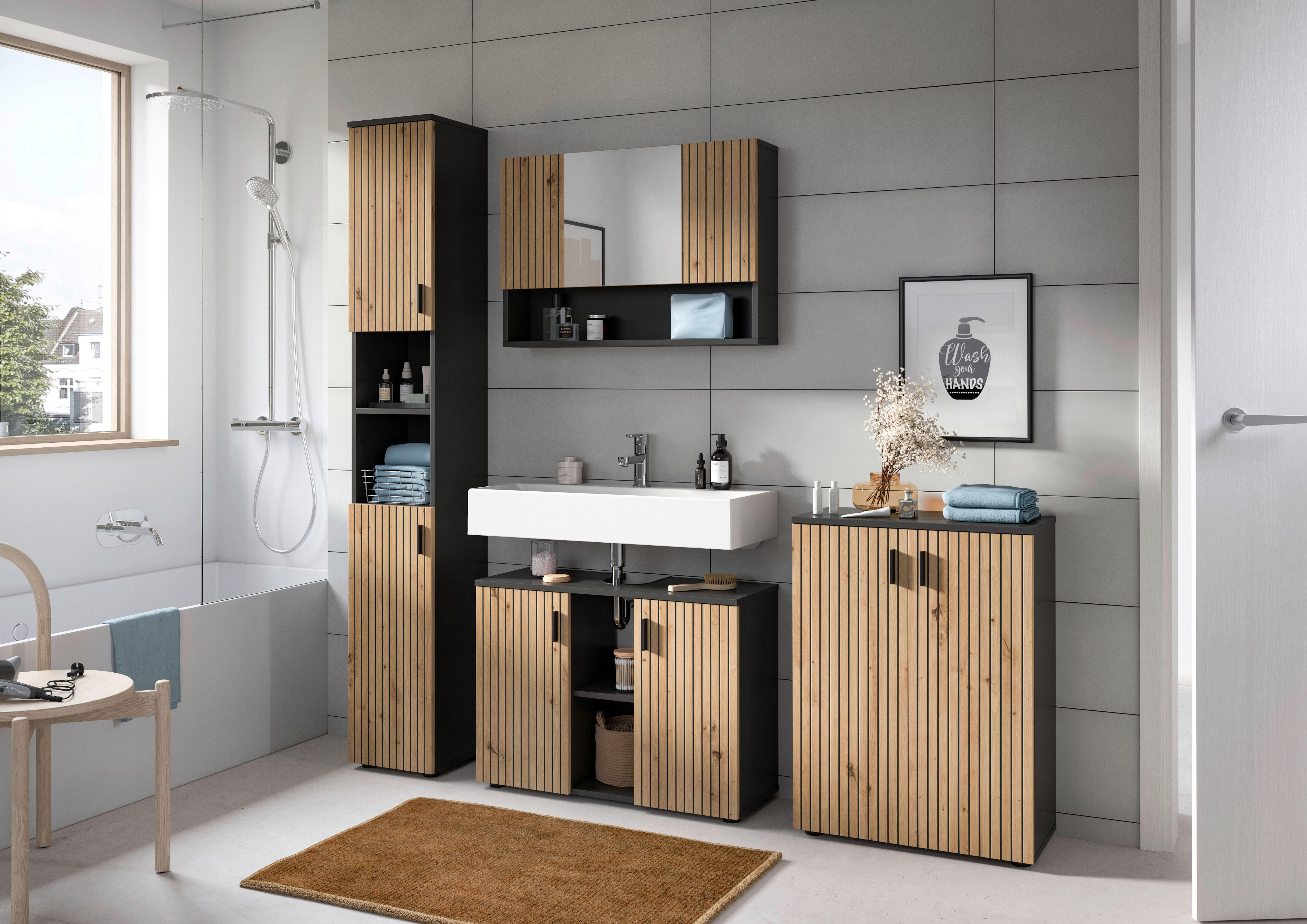 Spiegelschrank Mone Basalt Nachbildung Artisan Oak Nachbildung B/H/T: ca. 80x55x17 cm Mone - Basalt (80,00/55,00/17,00cm) - xonox.home