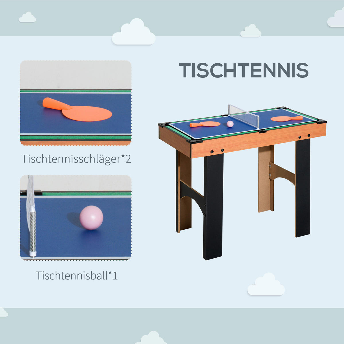 HOMCOM Multispieltisch schwarz MDF B/H/L: ca. 43x73x87 cm Multispieltisch - natur/schwarz (87,00/43,00/73,00cm) - HOMCOM