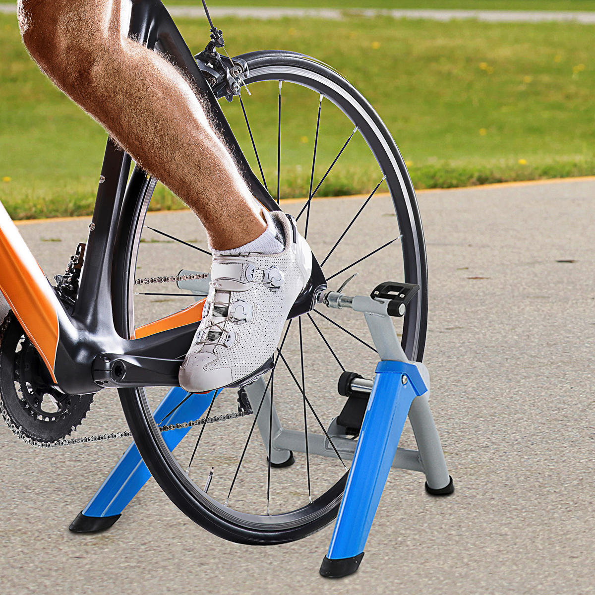 HOMCOM Fahrradtrainer blau Kunststoff B/H/L: ca. 77x47,5x56 cm Fahrradtrainer - blau/silber (56,00/77,00/47,50cm) - HOMCOM