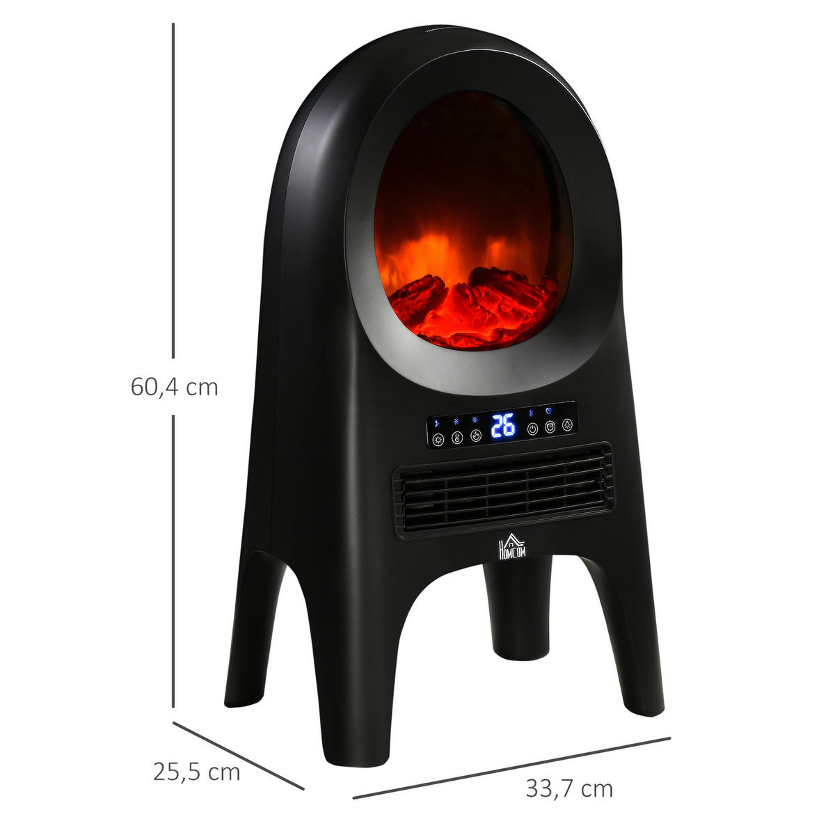 HOMCOM Heizlüfter 820-318V90BK schwarz Kunststoff Edelstahl Polypropylen B/H/L: ca. 25,5x33,7x60,4 cm ca. 2000 W Raumheizung - schwarz (60,40/25,50/33,70cm) - HOMCOM