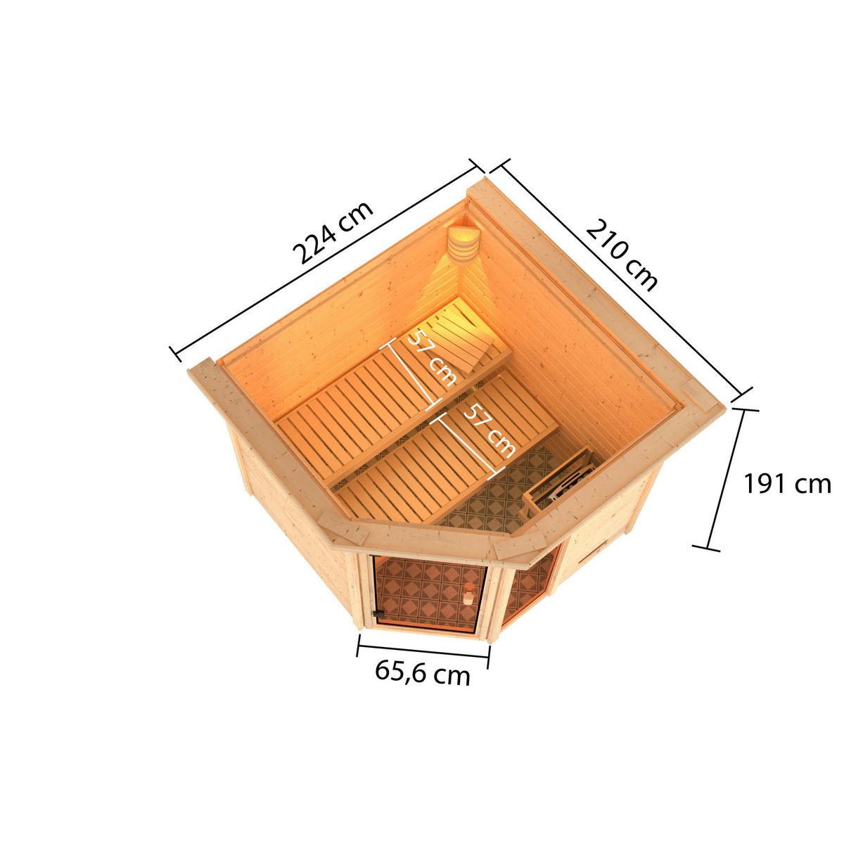 Karibu Sauna Seppel Eck natur B/H/T: ca. 196x187x196 cm Seppel Eck - natur (196,00/187,00/196,00cm) - Karibu