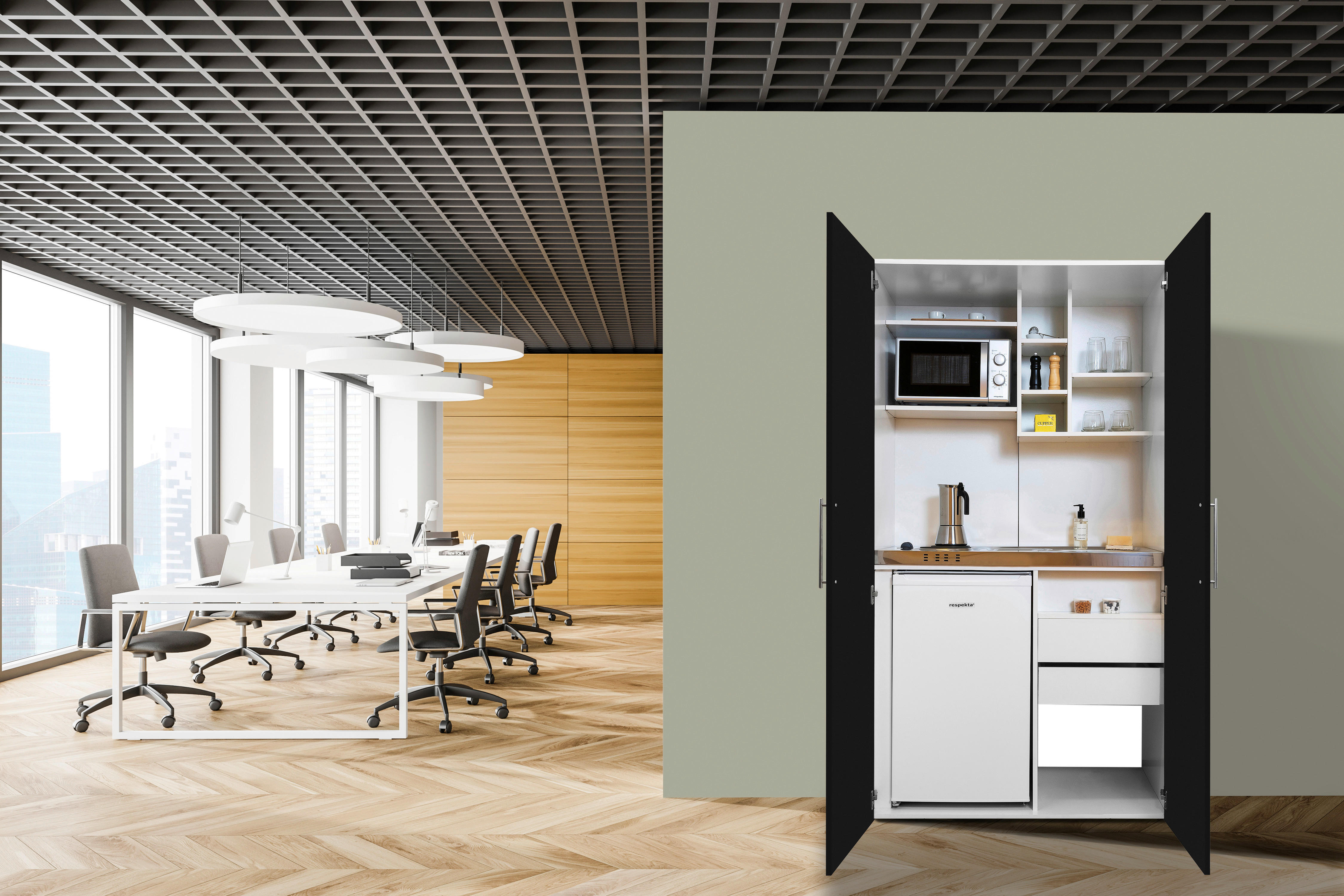 Respekta Schrankküche Economy schwarz matt B/H/T: ca. 104x193x67 cm Economy - weiß/schwarz (104,00/193,00/67,00cm) - Respekta