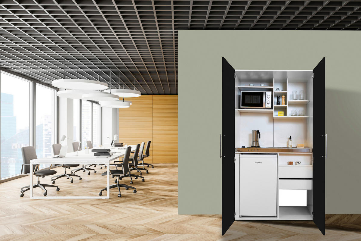 Respekta Schrankküche Economy schwarz matt B/H/T: ca. 104x193x67 cm Economy - weiß/schwarz (104,00/193,00/67,00cm) - Respekta