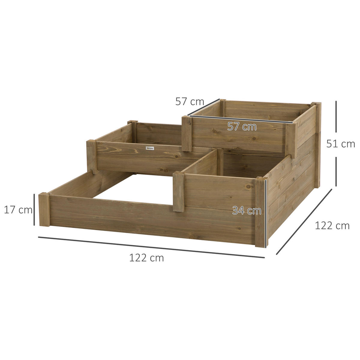 Outsunny Hochbeet braun B/H/L: ca. 122x51x122 cm Hochbeet - braun (122,00/122,00/51,00cm) - Outsunny