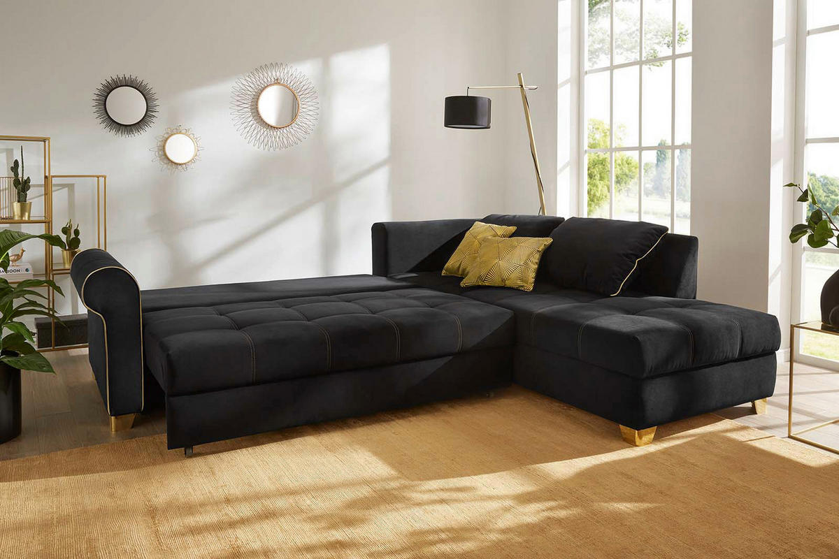 Funktionsecke schwarz Microfaser B/H/T: ca. 268x90x222 cm Saray_Funktionsecke - gold/schwarz (268,00/90,00/222,00cm)