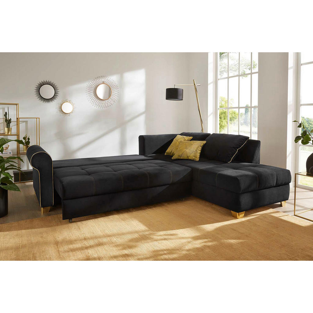 Thumbnail - Ecksofa schwarz Microfaser B/H/T: ca. 268x90x222 cm
