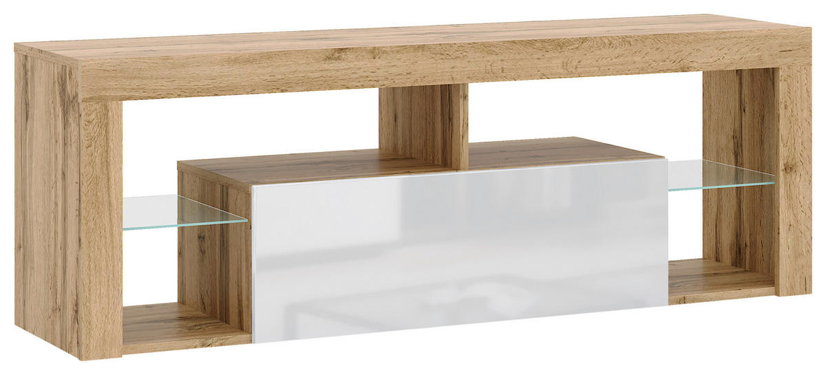TV-Lowboard TV LOWBOARD Everest 140 Eiche Wotan Nachbildung weiß glänzend B/H/T: ca. 140x50x35 cm TV LOWBOARD Everest 140 - Eiche/weiß (140,00/50,00/35,00cm) - WIPMEB