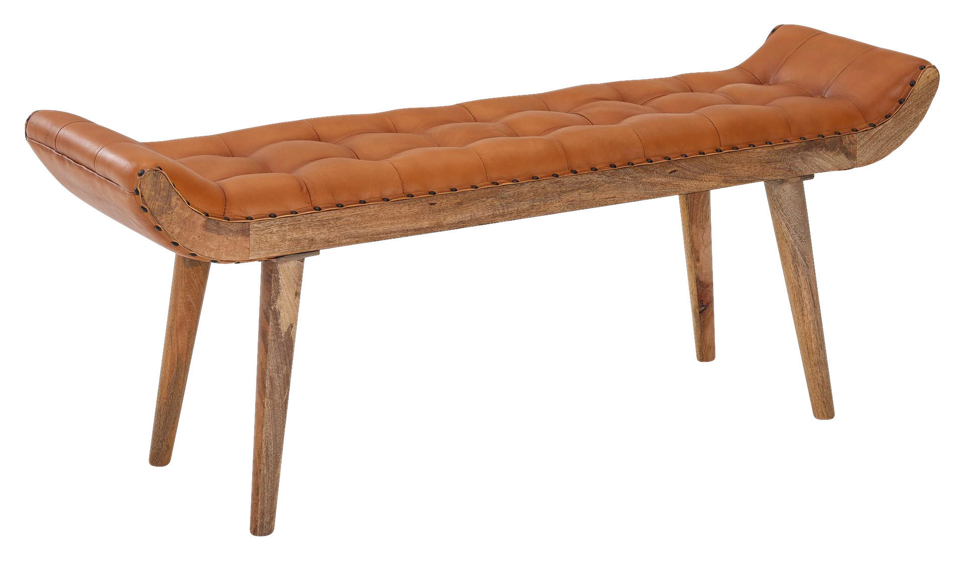 Wohnling Sitzbank braun natur Leder Echtholz B/H/T: ca. 125x50x38 cm Sitzbank - braun/natur (125,00/50,00/38,00cm) - Wohnling