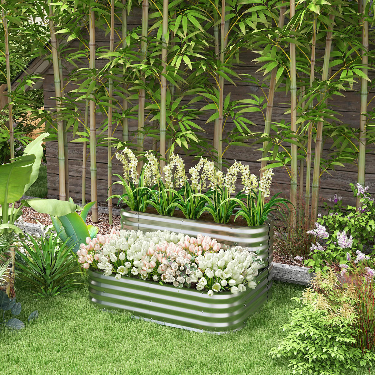 Outsunny Hochbeet silber Metall B/H/L: ca. 90x30x120 cm Hochbeet - silber (120,00/90,00/30,00cm) - Outsunny
