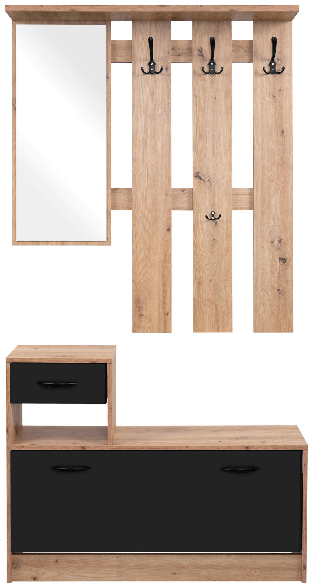 Garderobe Rudolf Eiche Artisan Nachbildung schwarz B/H/T: ca. 100x180x25 cm Rudolf - Eiche/schwarz (100,00/180,00/25,00cm)