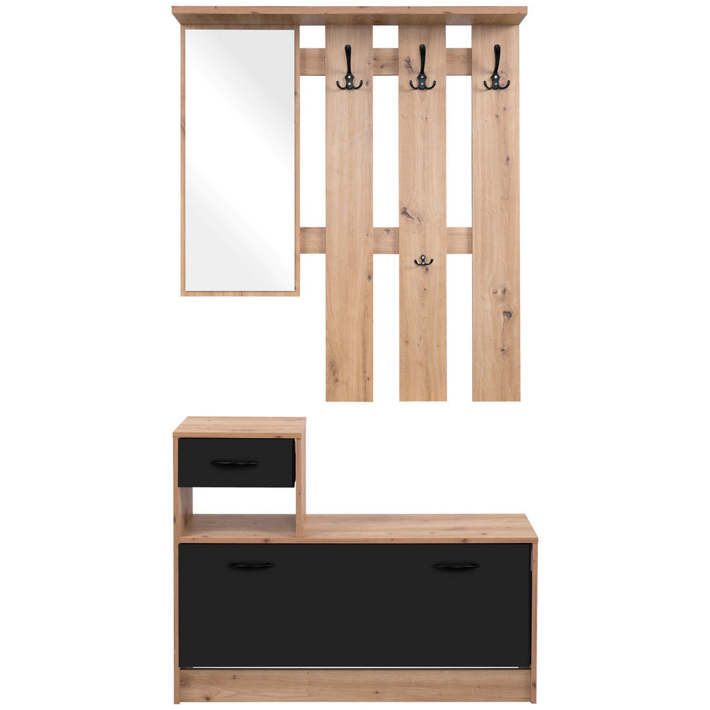 Thumbnail - Garderobe Rudolf Eiche Artisan Nachbildung schwarz B/H/T: ca. 100x180x25 cm