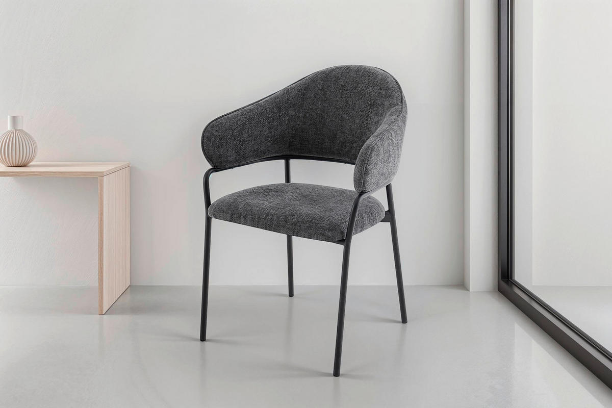 Stuhl CURVE schwarz grau Metall Stoff B/H/T: ca. 60x86x58 cm CURVE - schwarz/grau (60,00/86,00/58,00cm) - byLIVING