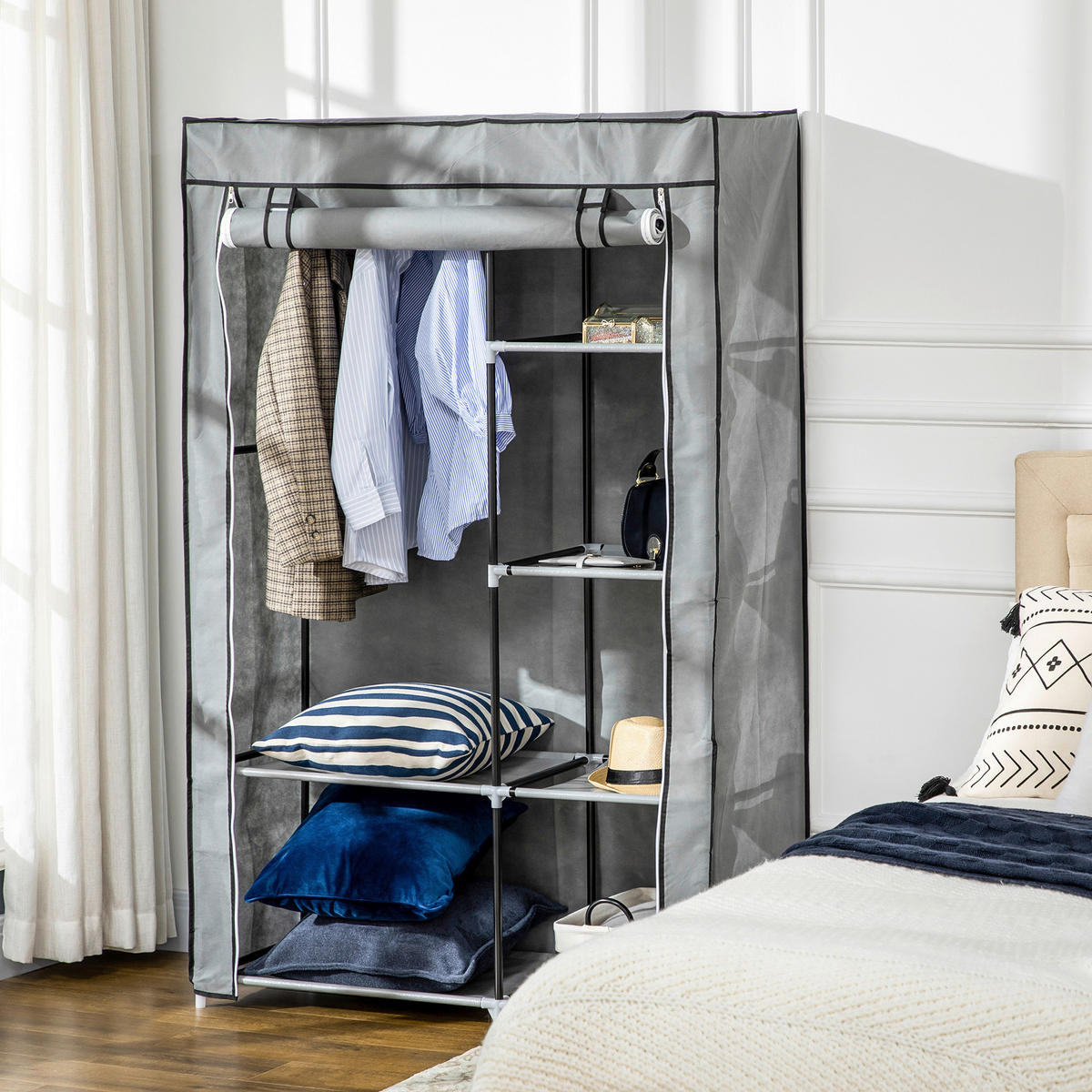 HOMCOM Kleiderschrank grau Polypropylen B/H/L: ca. 43x103x162,5 cm Stoffschrank - grau (162,50/43,00/103,00cm) - HOMCOM
