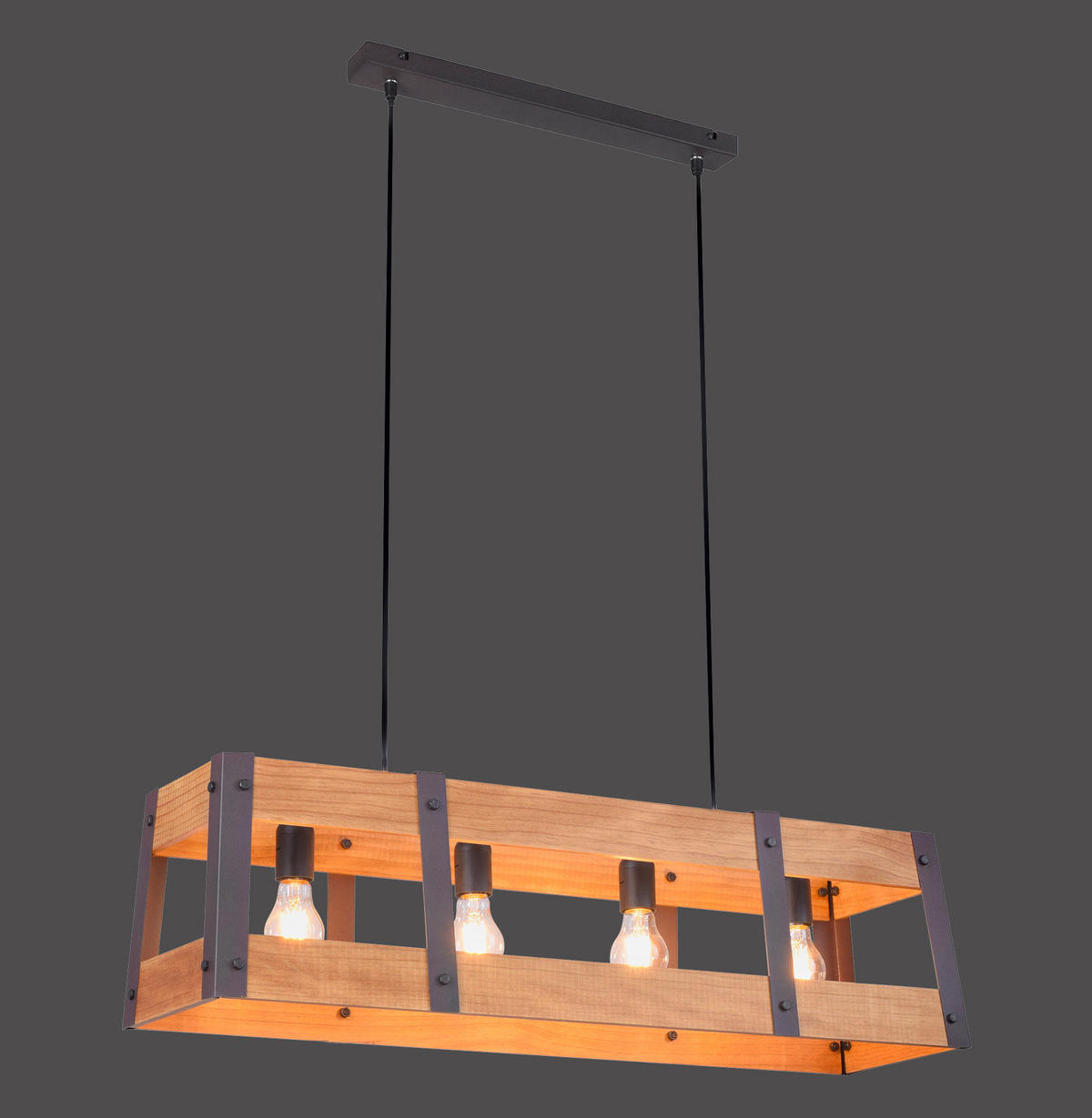 Just Light Pendelleuchte PN15721-79 rosenholz schwarz Holz Eisen B/H/L: ca. 23x120x85 cm E27 4 Brennstellen CRATE - rosenholz/schwarz (85,00/23,00/120,00cm) - Just Light