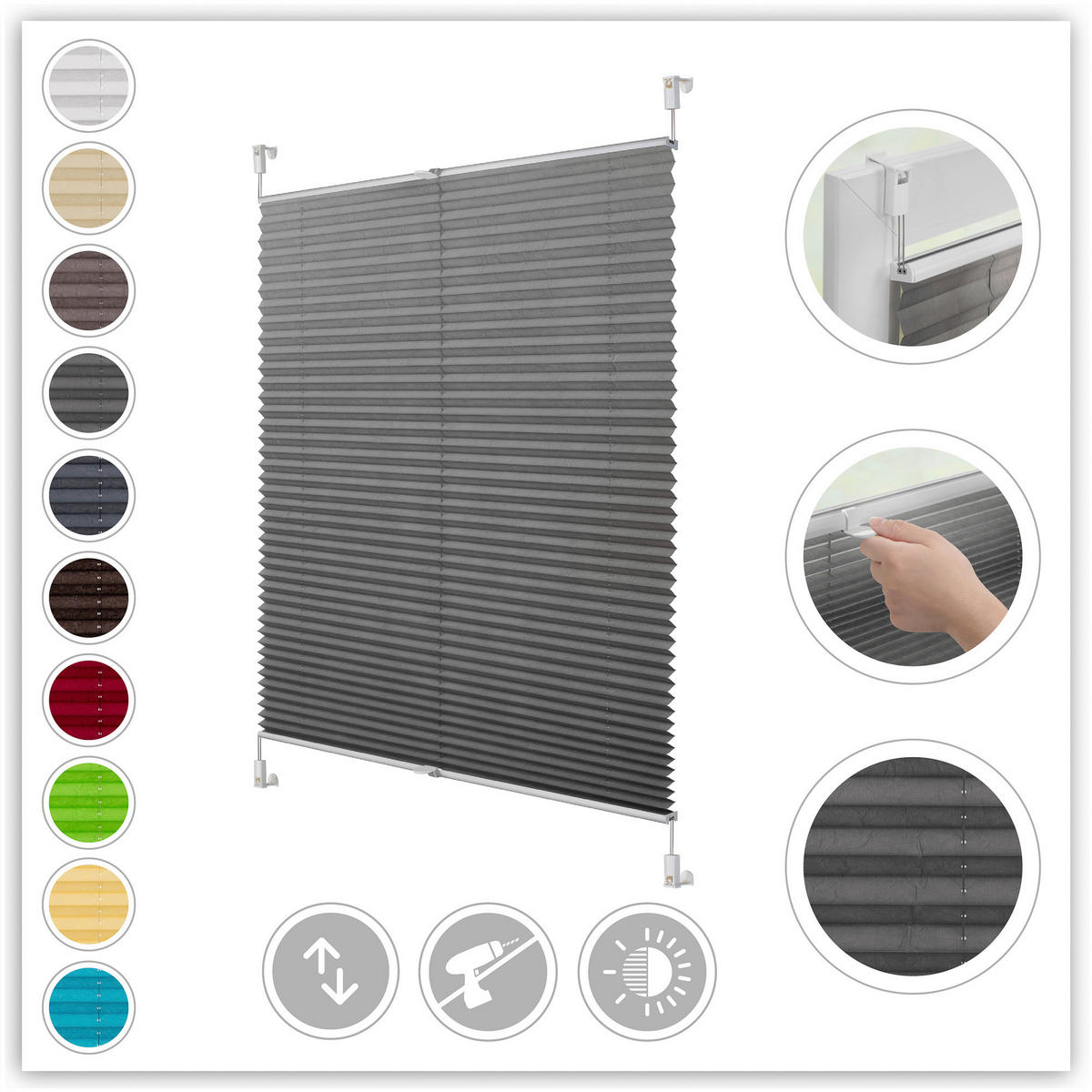 LICHTBLICK Spannplissee hellgrau B/L: ca. 80x130 cm Plissee_Klemmfix - hellgrau (80,00/130,00cm) - LICHTBLICK