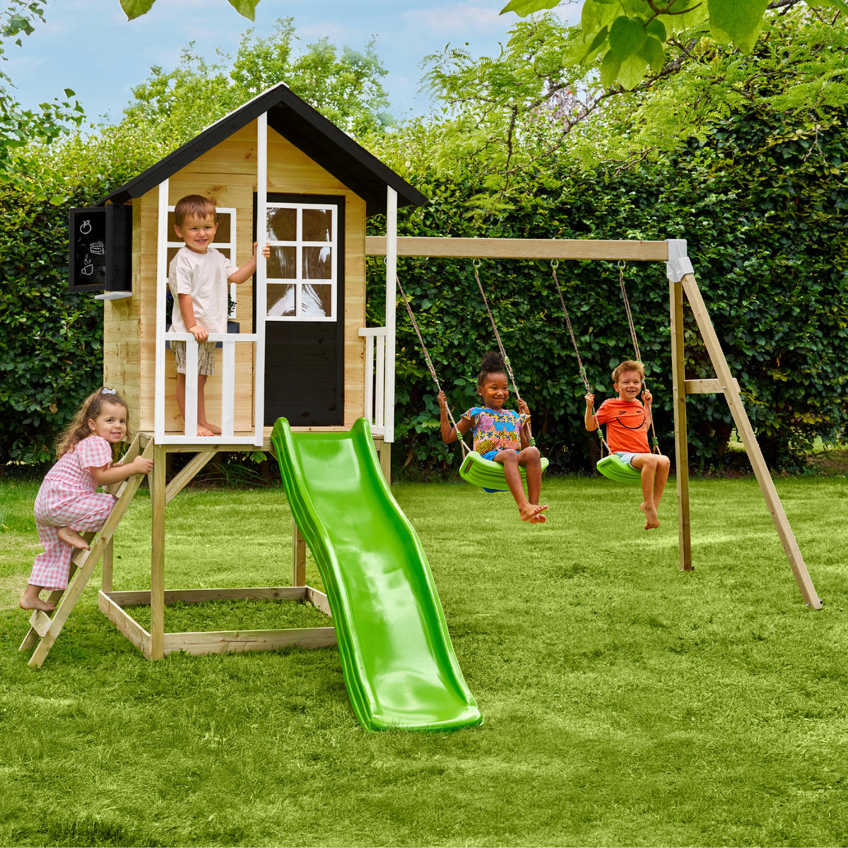 Zwerkules Spielhaus Holli natur B/H/L: ca. 370x224x352 cm Holli - weiß/natur (352,00/370,00/224,00cm) - Zwerkules