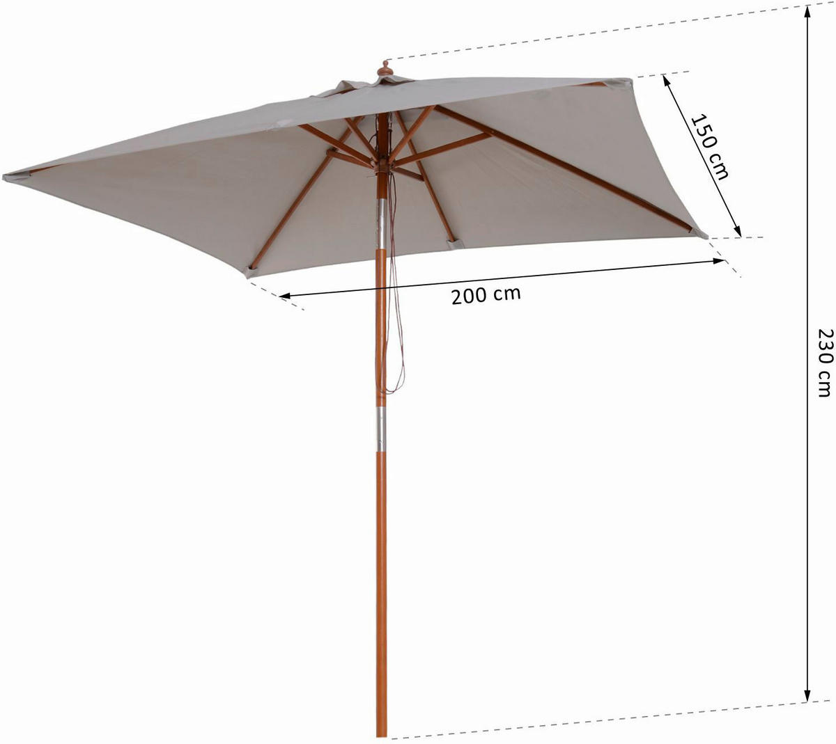 Outsunny Sonnenschirm grau Holz B/H/L: ca. 150x230x200 cm Sonnenschirm_knickbar - grau (200,00/150,00/230,00cm) - Outsunny